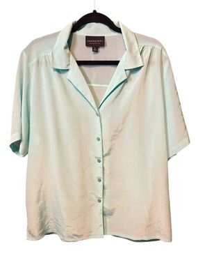 Donnkenny Classics Mint Green Button Down Blouse  Sleeve Camp Collar SZ 1X
